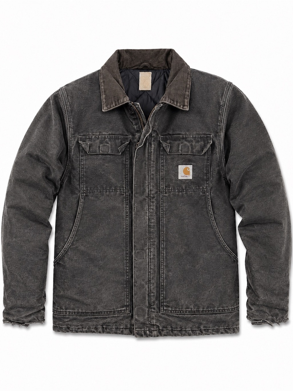 Vintage Carhartt C03 BLK Distressed Black Arctic Coat Quilted Workwear 46
